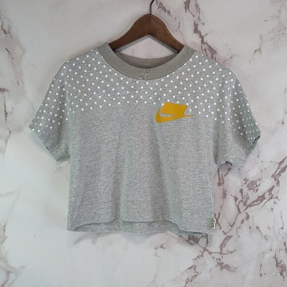 Nike T Shirt Women Small Gray Crop Tee Crop Polka Dot Yellow Short Sleeve 930539 - Picture 1 of 12